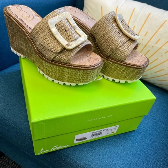 Sam Edelman Livi Natural Raffia Wedges NEW - Picture 2 of 5
